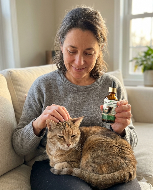 Woman on couch with cat
